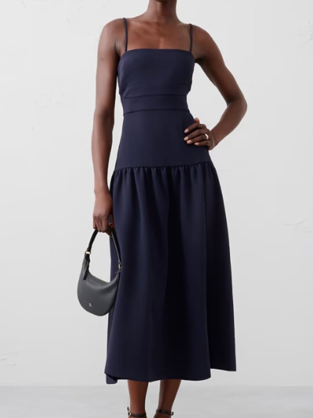 NWT! Banana Republic Navy Strappy Structured Drop-Waist Midi Dress Size 10